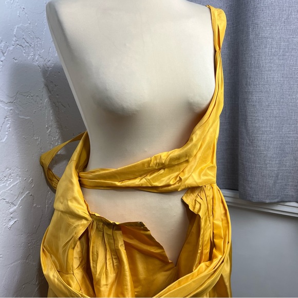 Diane Von Furstenberg Taffeta Silk Yellow Wrap Dress Small - Picture 12 of 14